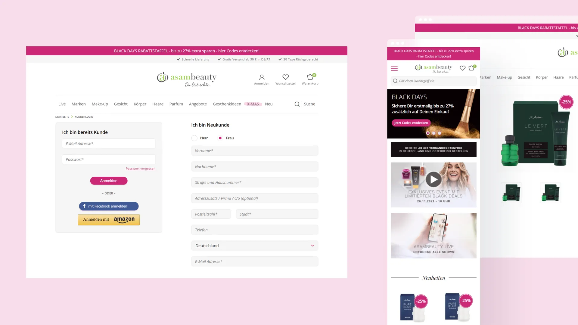 mobile page of Asambeauty and shopping cart summary page