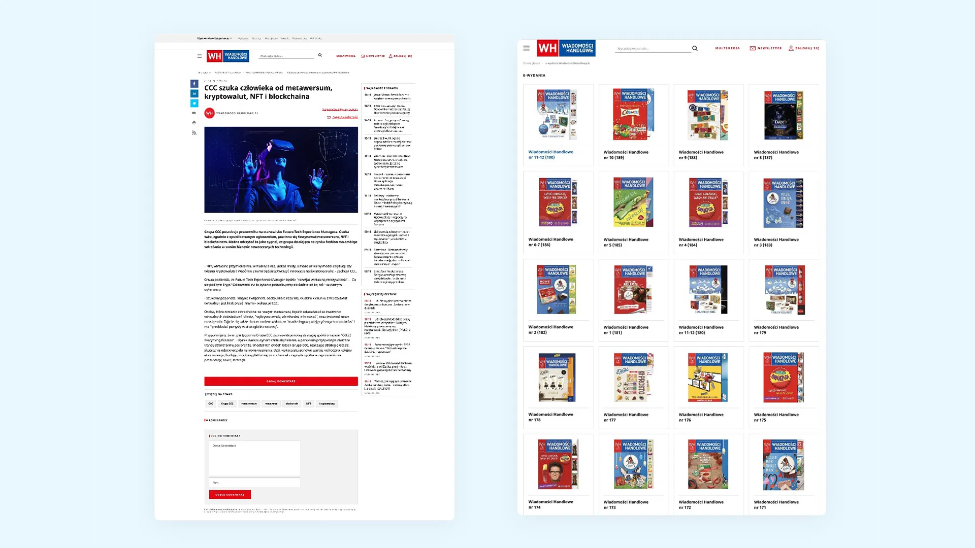 Article and page with e-editions on Wiadomości Handlowe portal